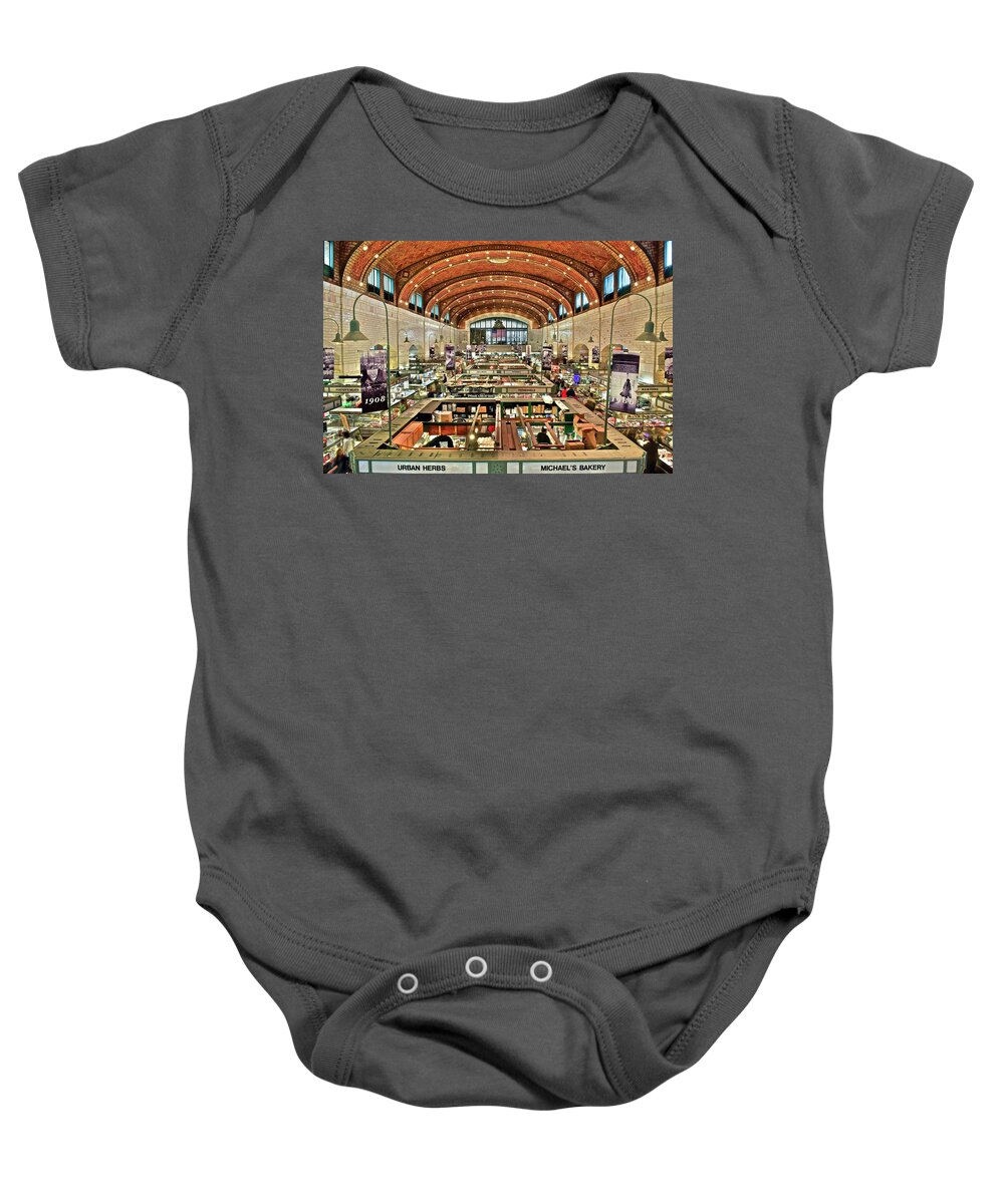 Westside Baby Onesie featuring the photograph West 25th Street Market #2 by Frozen in Time Fine Art Photography