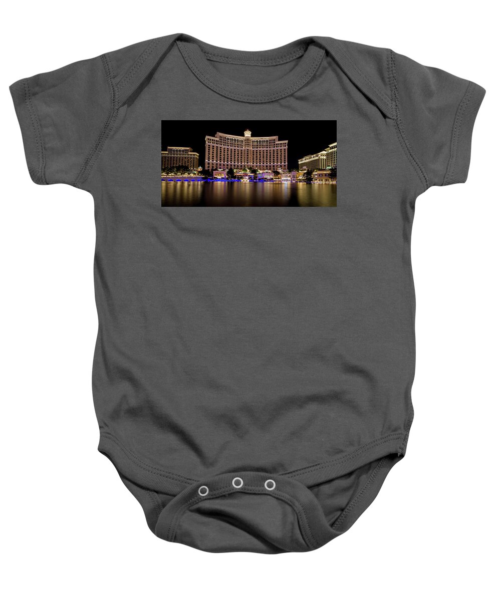 Water Baby Onesie featuring the photograph World Famous Fountain Water Show In Las Vegas Nevada #2 by Alex Grichenko