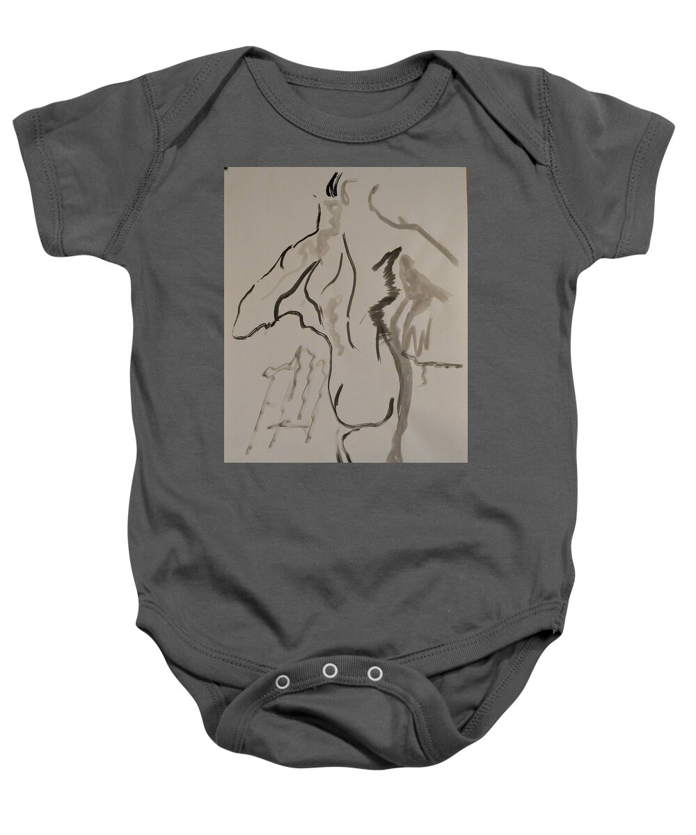Life Model Sketch Baby Onesie featuring the drawing 2019-03-01-01 by Jean-Marc Robert