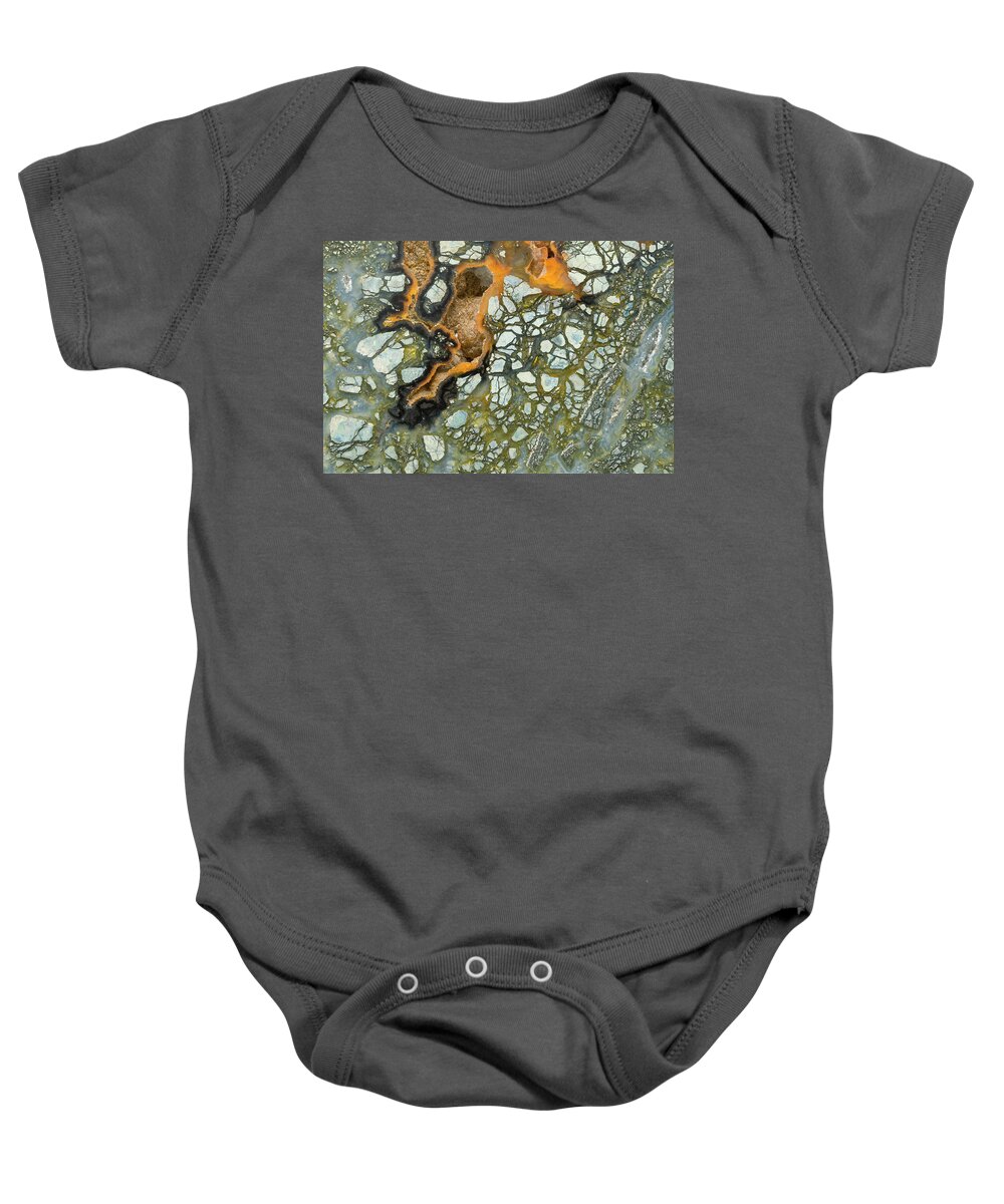 Abstract Baby Onesie featuring the photograph Marcasite Plume Agate #3 by Mark Windom