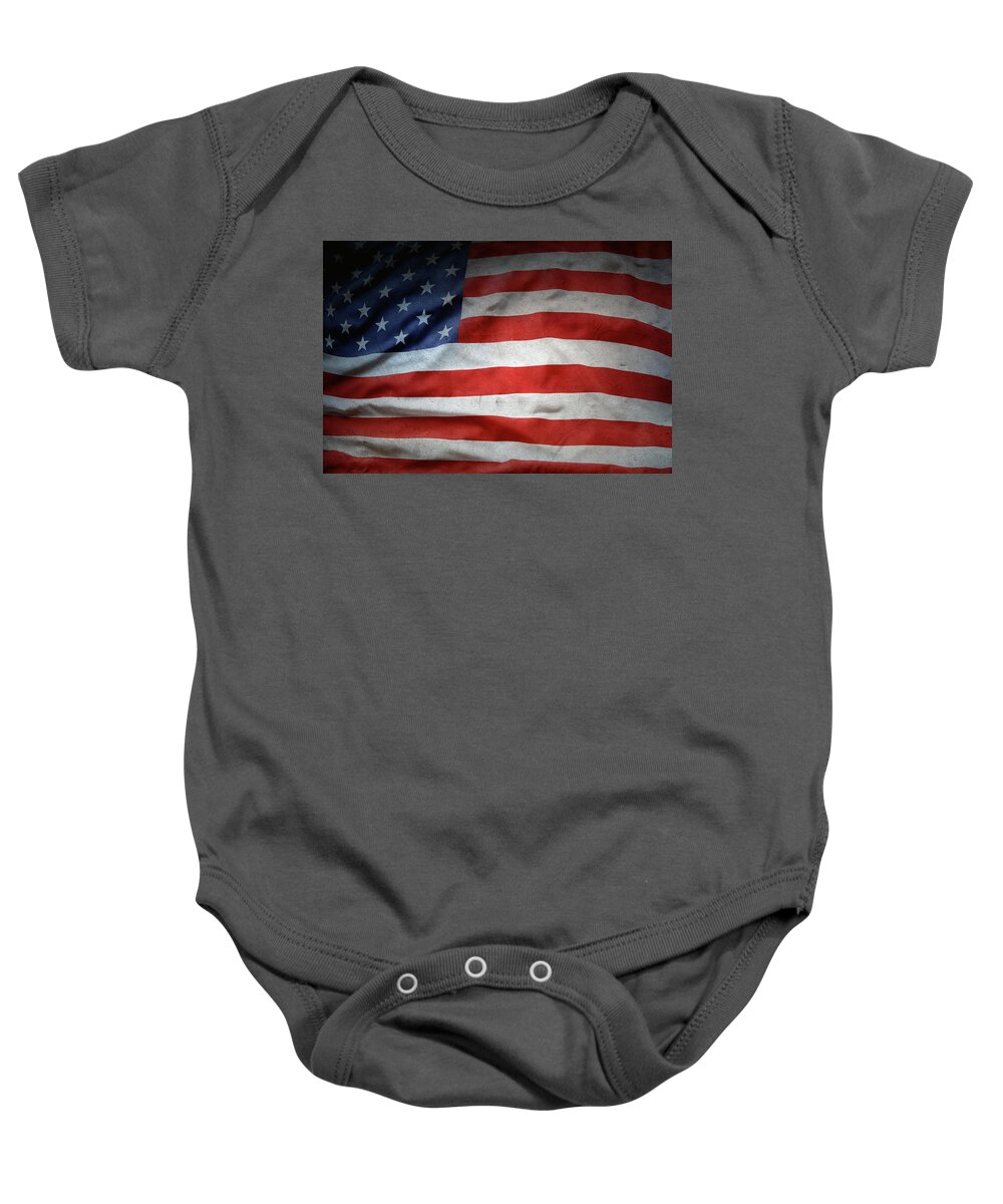 American Flag Baby Onesie featuring the photograph Grunge American flag #4 by Les Cunliffe