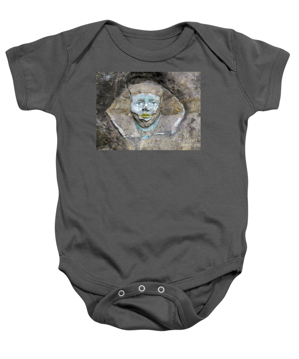Sphinx Baby Onesie featuring the photograph Rock relief - the face of the Sphinx #4 by Michal Boubin
