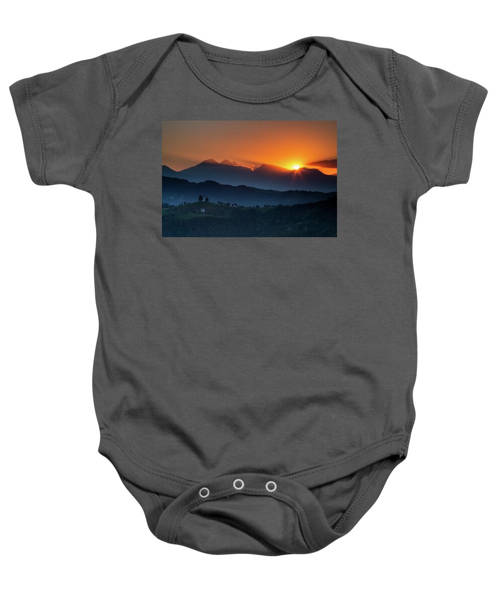Sveti Baby Onesie featuring the photograph Church of Saint Thomas at sunrise #6 by Ian Middleton