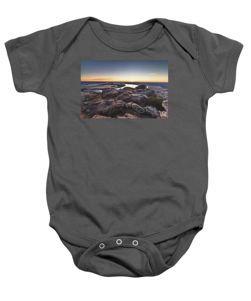Petit Jean State Park Baby Onesie featuring the photograph Sunrise over the Arkansas River #9 by Mati Krimerman