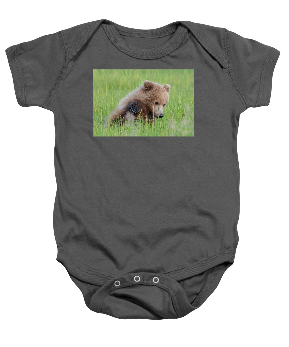 Bear Baby Onesie featuring the photograph A Coy Cub by Mark Hunter
