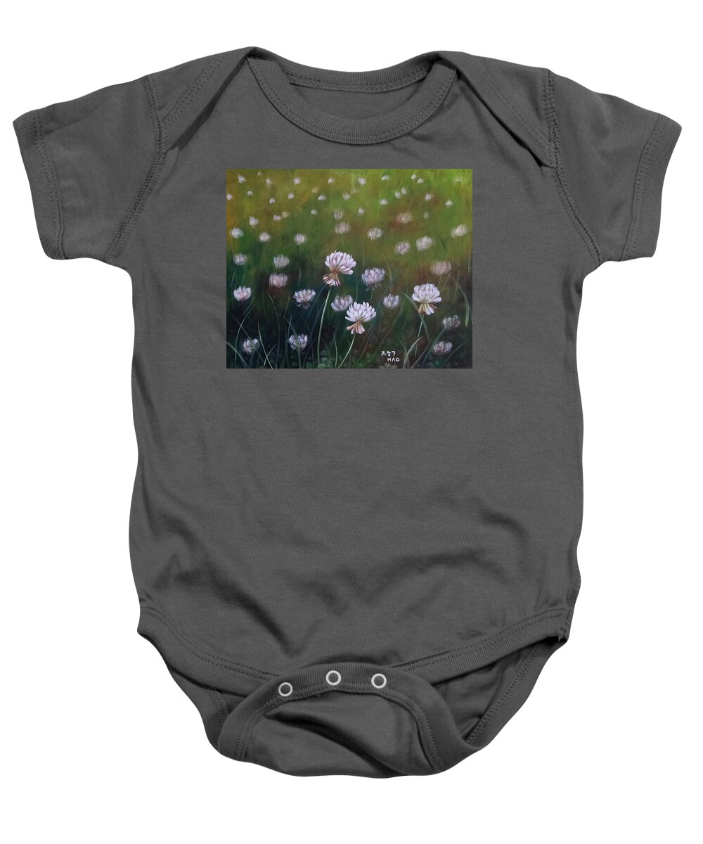 Clover Baby Onesie featuring the painting A Lazy Mower's Excuse by Helian Cornwell