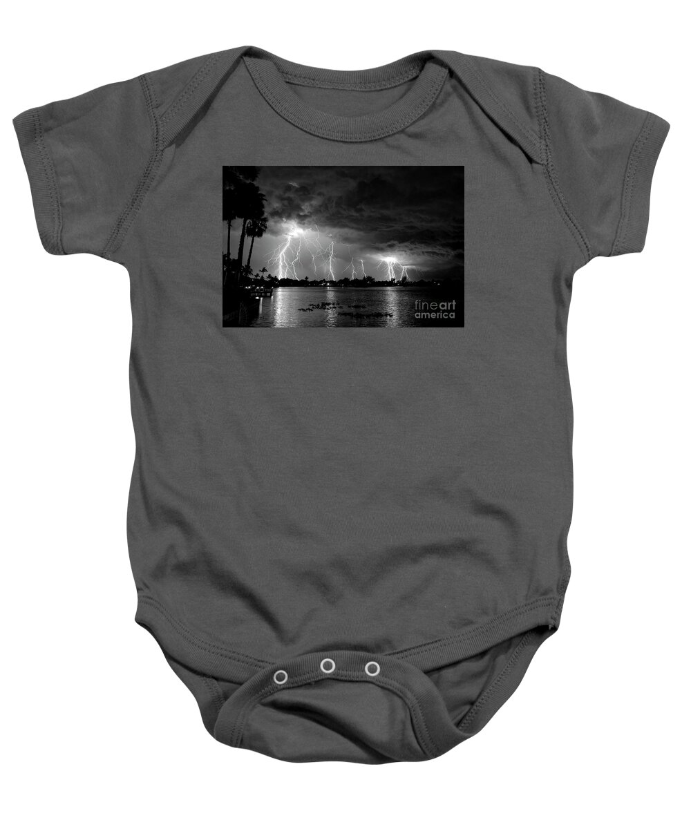 Black And White Baby Onesie featuring the photograph A Magical Night B and W by Quinn Sedam