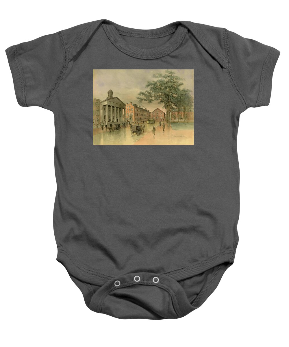 Taylor Baby Onesie featuring the painting A Southwestern View of Washington Square by Frank Hamilton Taylor