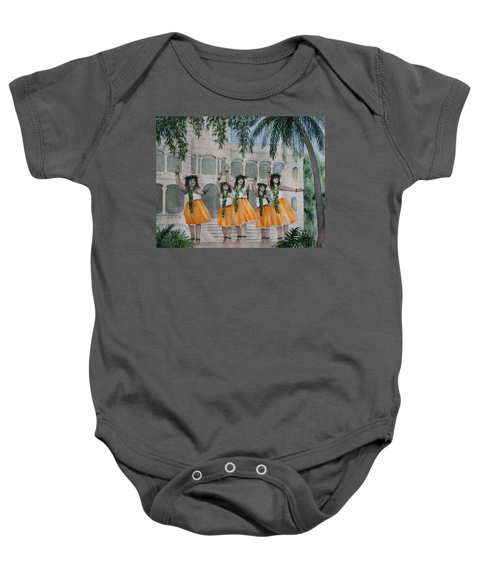 Hula Baby Onesie featuring the painting A Tribute to Royalty by Kelly Miyuki Kimura