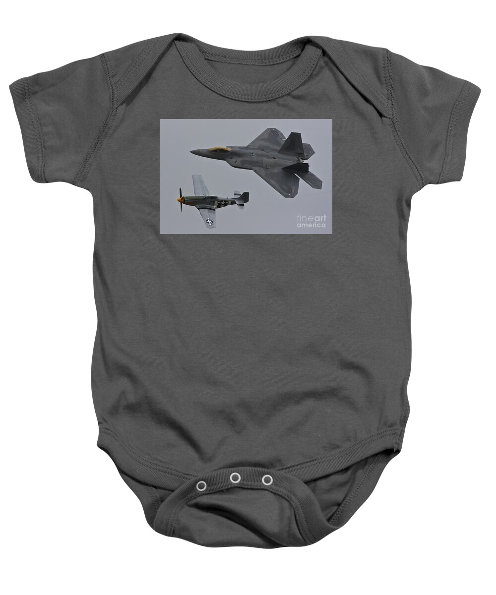 F22 P51 Baby Onesie featuring the photograph Aerial Domination by Greg Smith