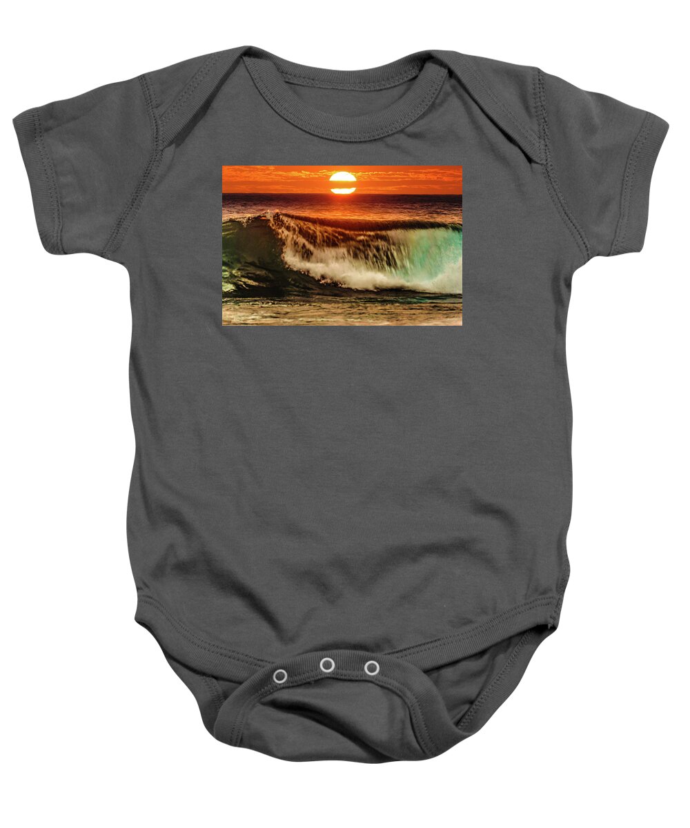 Images And Videos By John Bauer Johnbdigtial.com Baby Onesie featuring the photograph Ahh.. the Sunset Wave by John Bauer