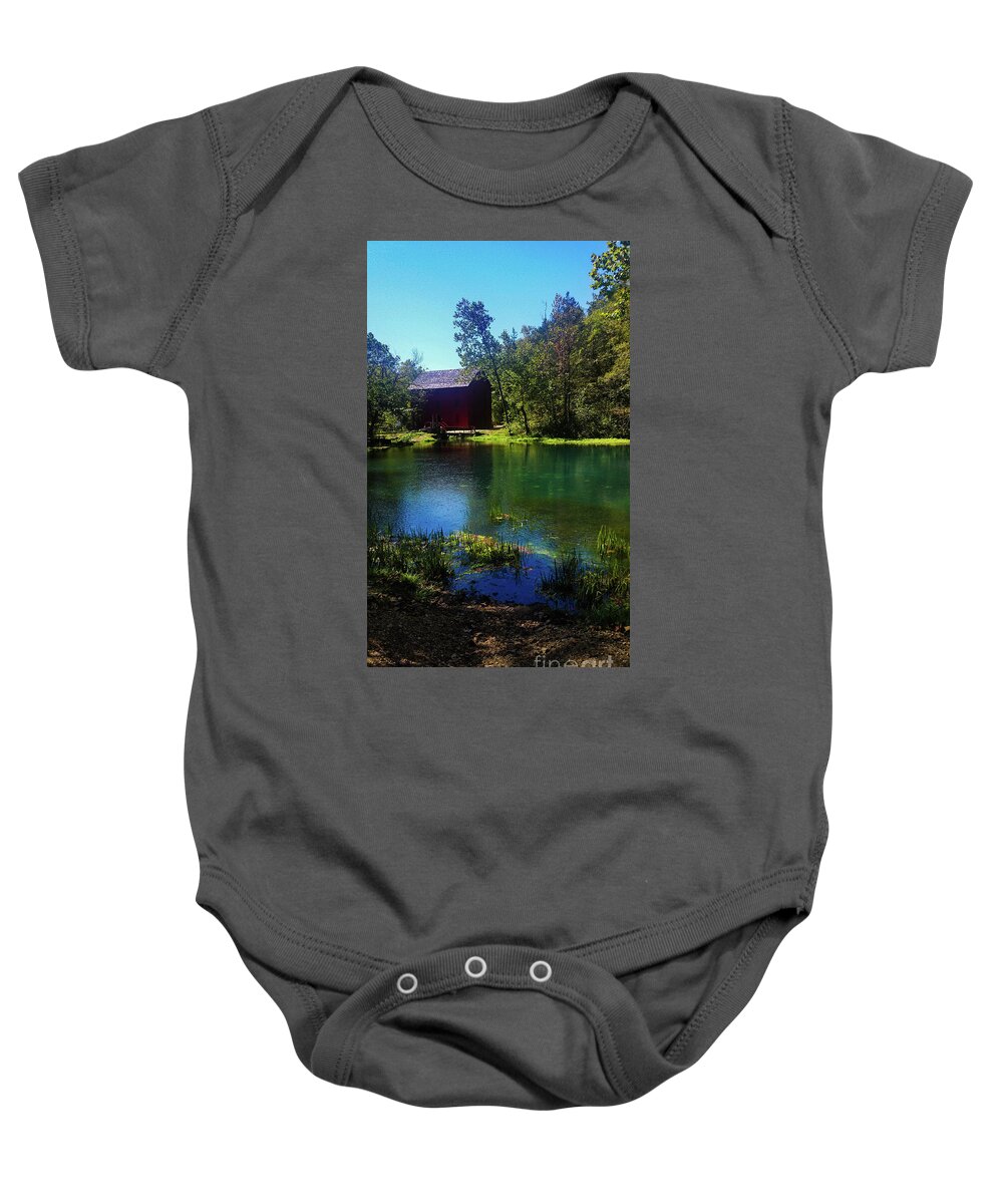 Alley Spring Baby Onesie featuring the photograph Alley Spring and Mill by Elizabeth M