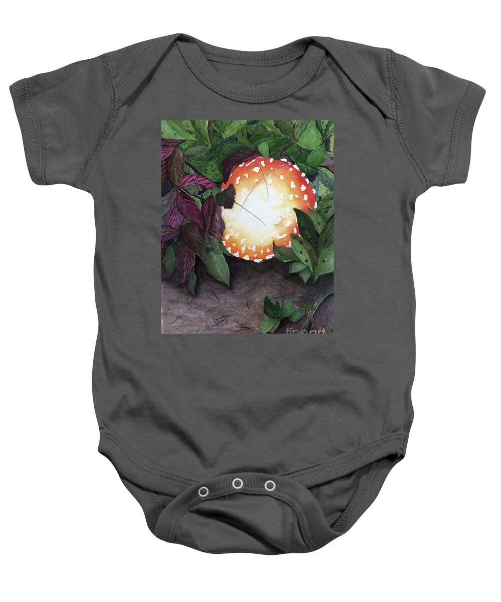Mushroom Baby Onesie featuring the painting Amanita muscaria by Bonnie Young