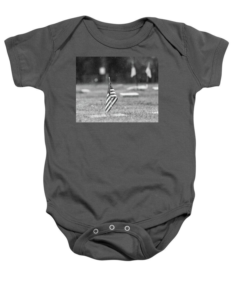 Patriotic Baby Onesie featuring the photograph Black and White Photography - Veterans by Amelia Pearn