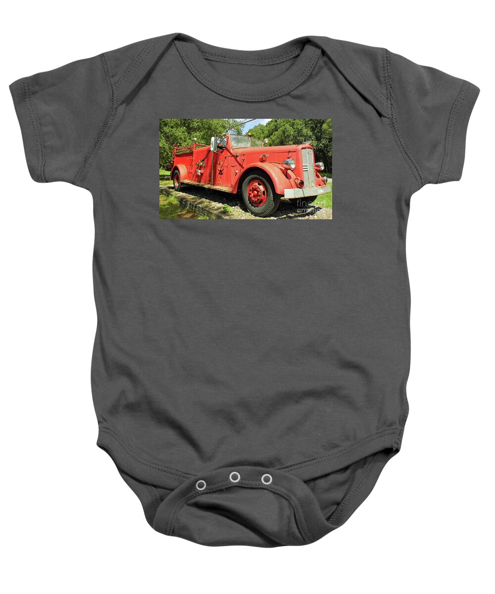 Ward Lafrance Baby Onesie featuring the photograph Antique LaFrance Fire Engine by D Hackett