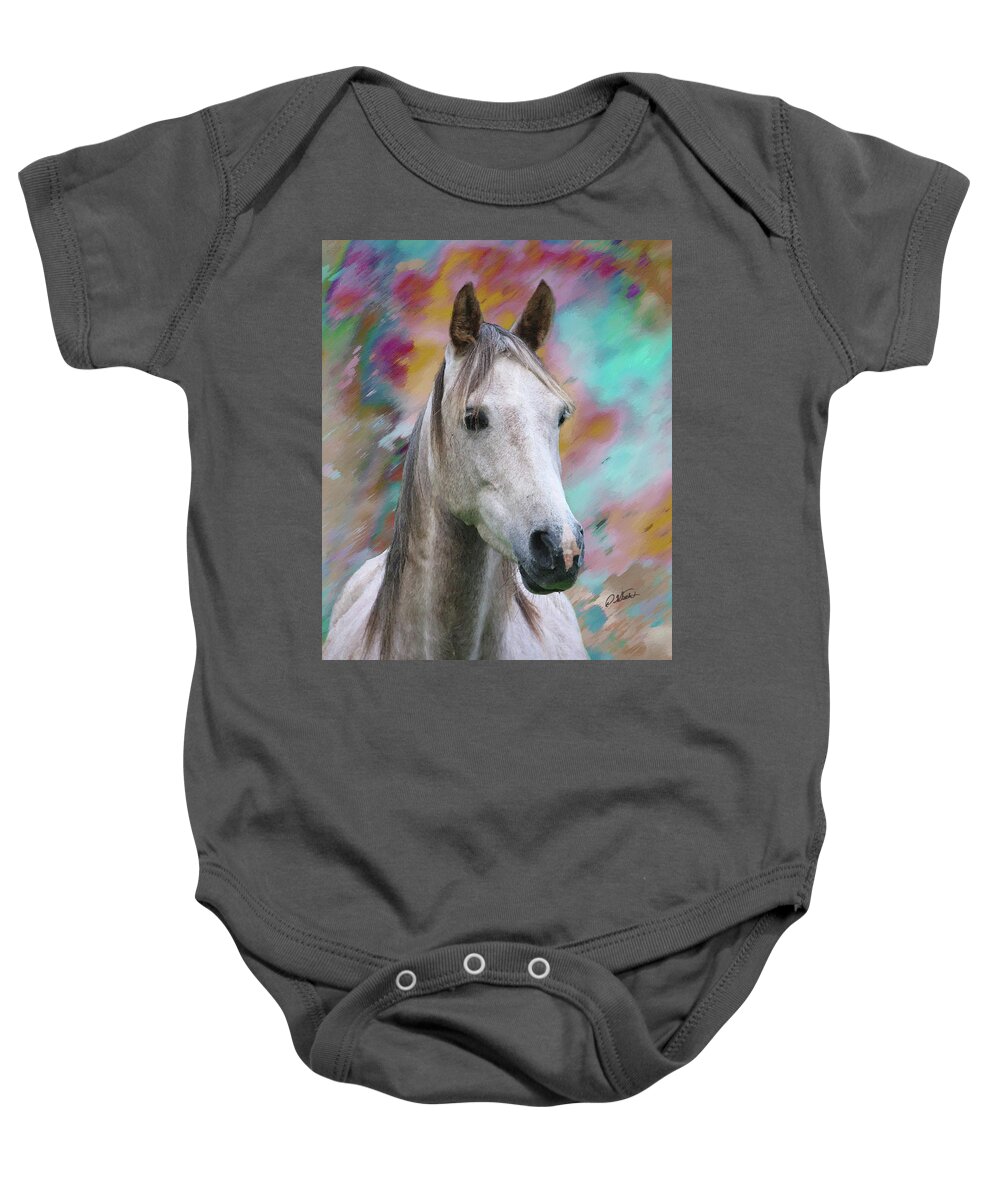 Portrait Baby Onesie featuring the painting Arabian Horse DWP1001805 by Dean Wittle