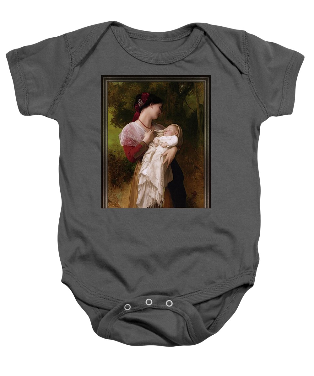 Maternal Admiration Baby Onesie featuring the painting Maternal Admiration by William Adolphe Bouguereau by Rolando Burbon