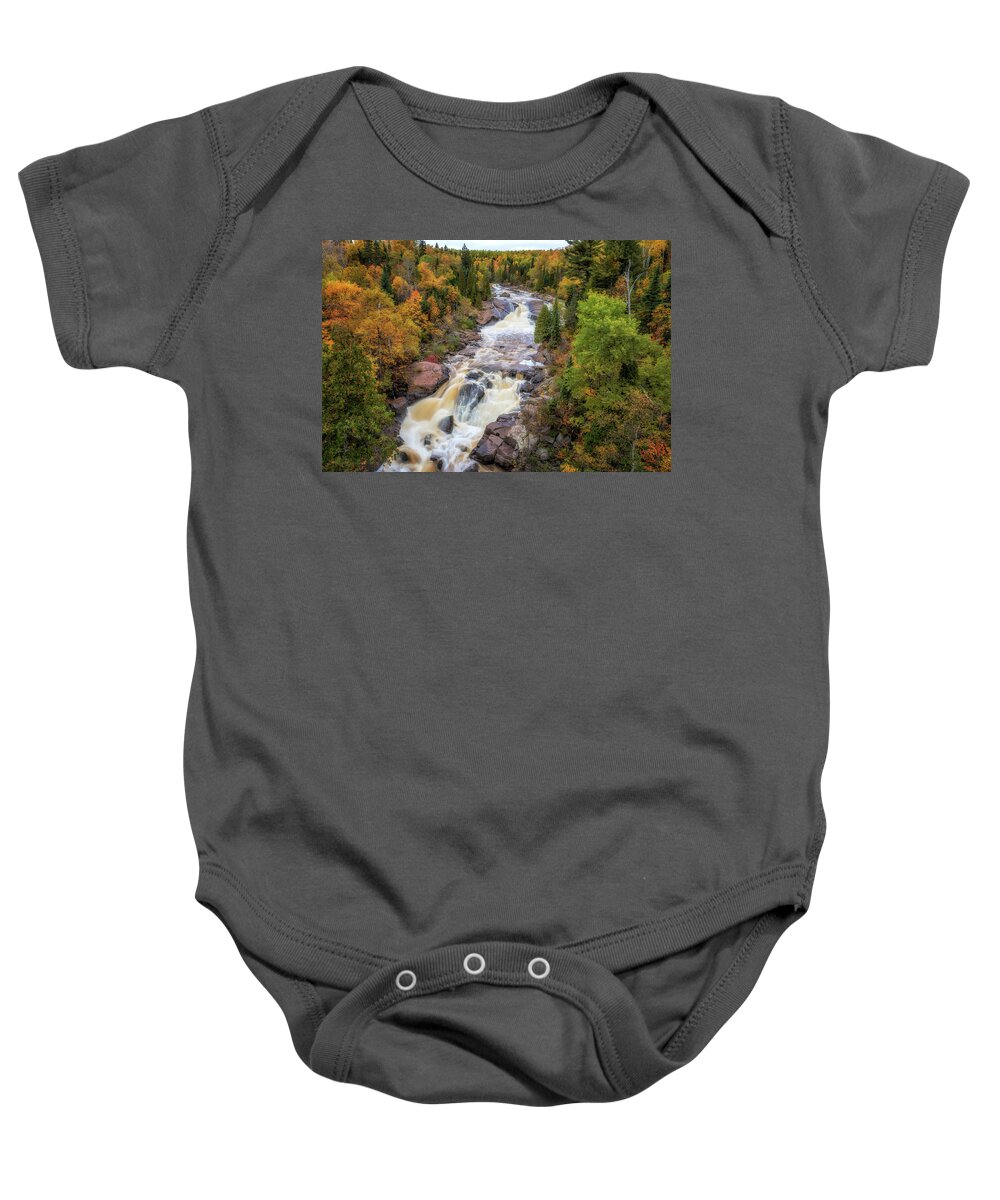 Waterfall Baby Onesie featuring the photograph Autumn at Beaver River Falls by Susan Rissi Tregoning
