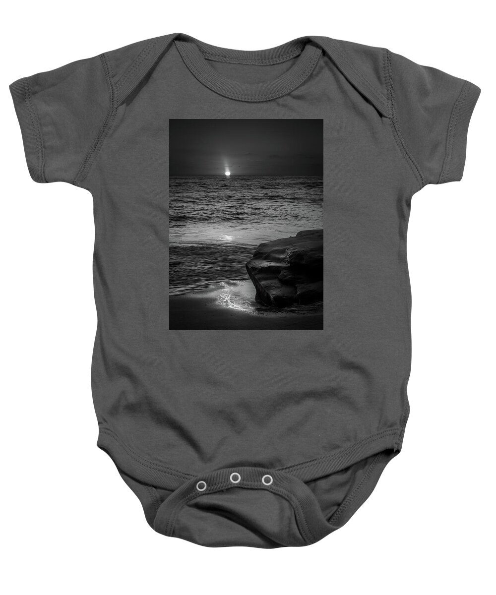 Beach Baby Onesie featuring the photograph Autumn Beach Black and White by Aaron Burrows
