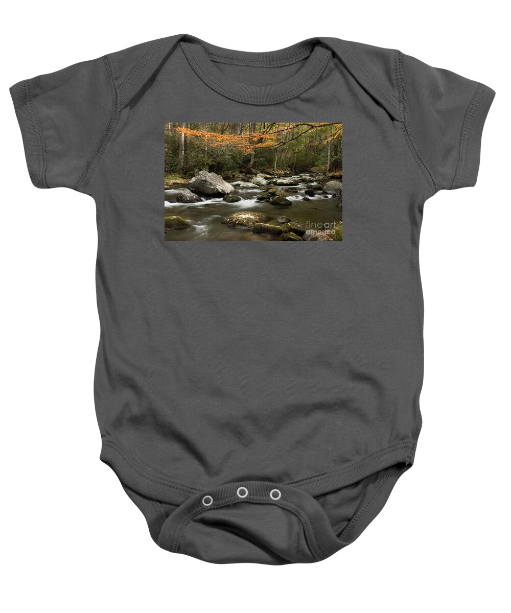 Tennessee Stream Baby Onesie featuring the photograph Autumn Flowing Through The Mountains by Mike Eingle