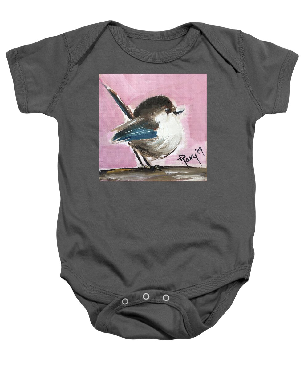 Wren Baby Onesie featuring the painting Baby Wren by Roxy Rich