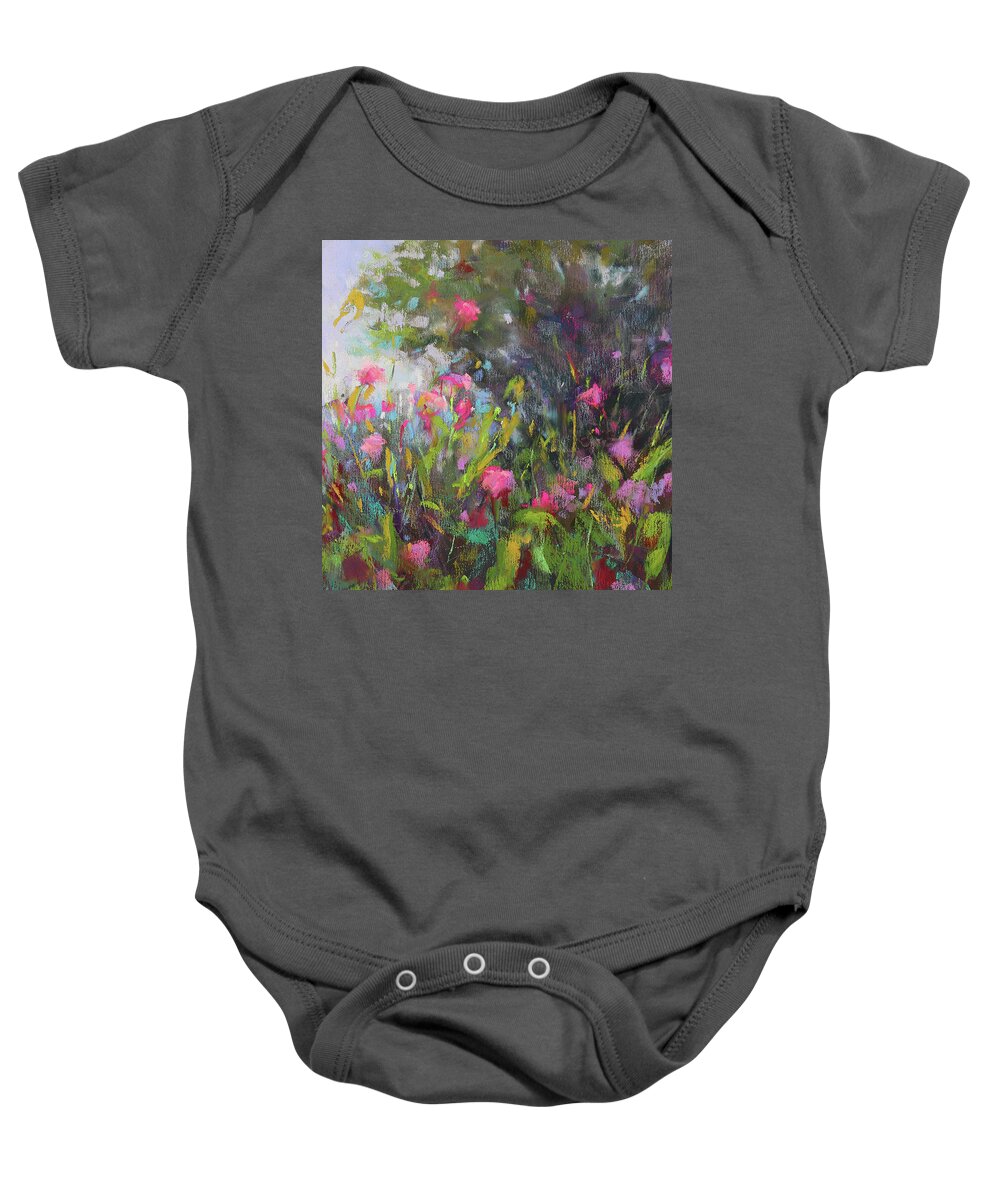 Wildflowers Baby Onesie featuring the painting Backyard Surprises by Susan Jenkins