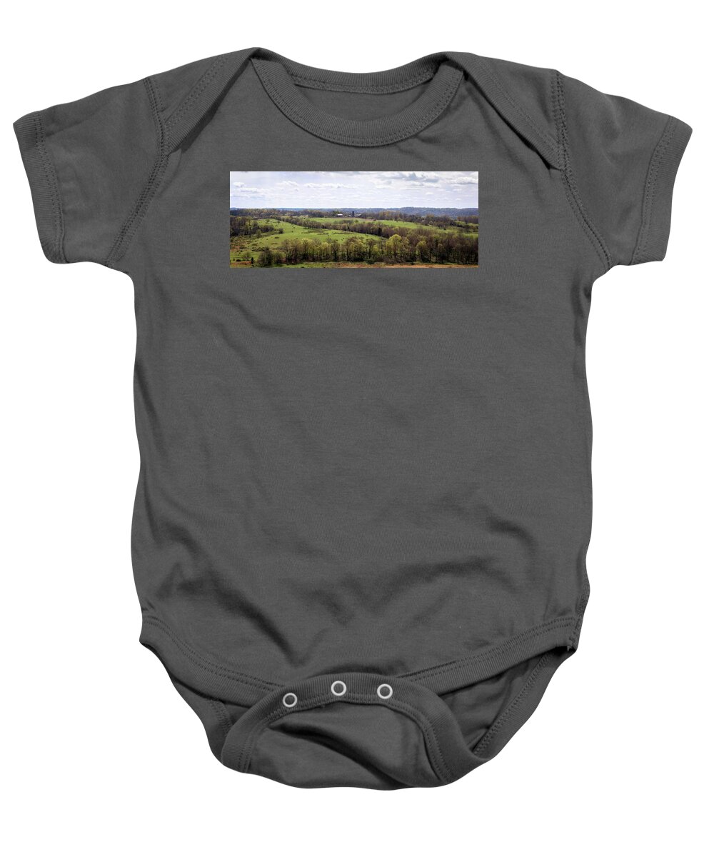 Baker Bluff Baby Onesie featuring the photograph Baker Bluff Overlook Panorama by Susan Rissi Tregoning