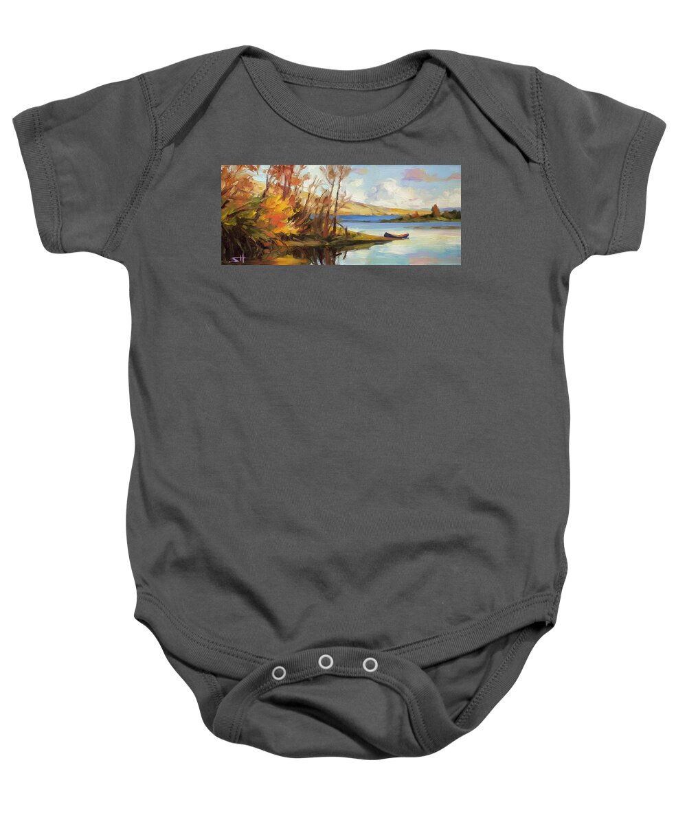 River Baby Onesie featuring the painting Banking on the Columbia by Steve Henderson