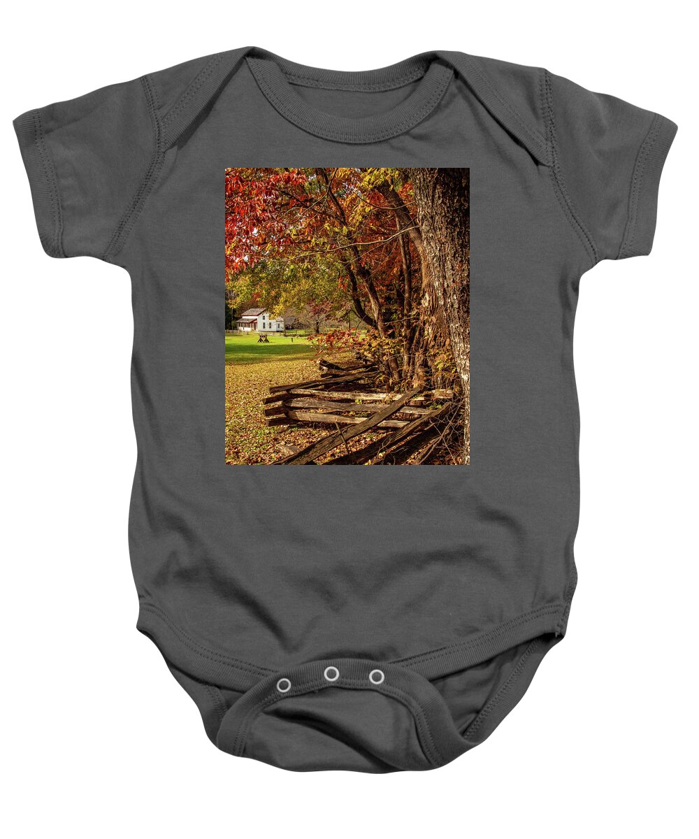 Cades Cove Baby Onesie featuring the photograph Becky Cable Fall Vertical View by Marcy Wielfaert