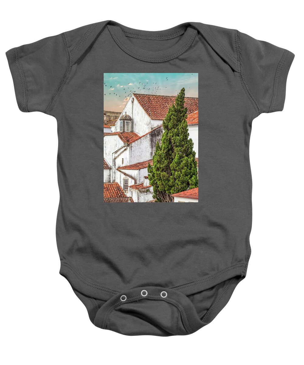 Castle Baby Onesie featuring the photograph Birds Over Obidos by David Letts