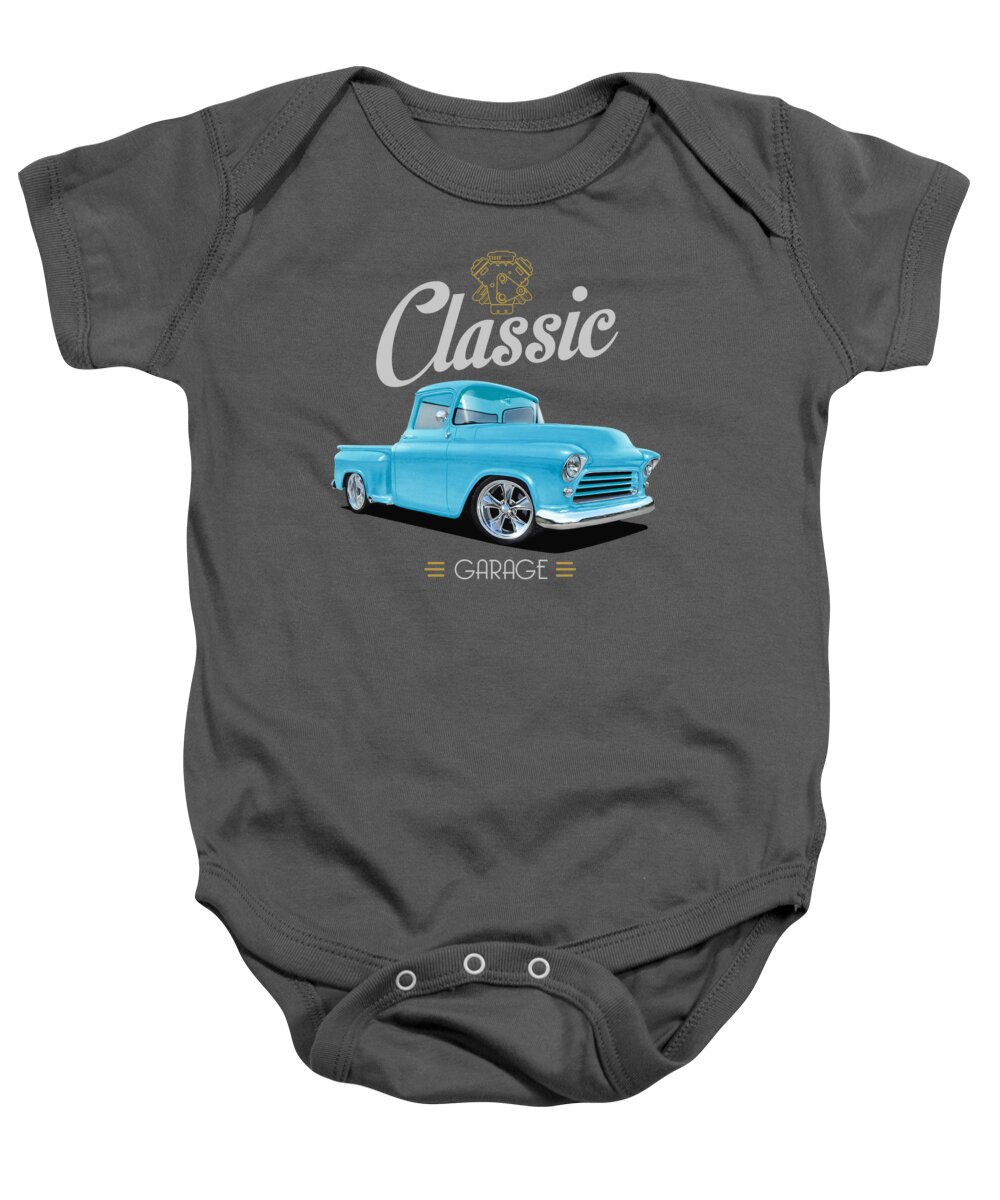 Classic Baby Onesie featuring the mixed media Blue 56 Truck by Paul Kuras