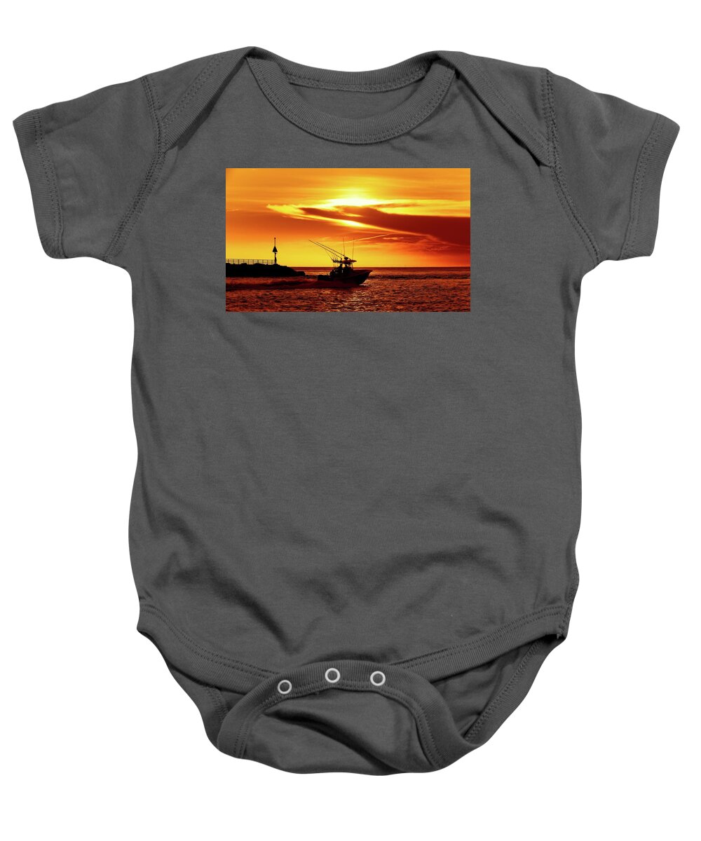 Jupiter Baby Onesie featuring the photograph Boat Headed Out of Jupiter Inlet by Steve DaPonte