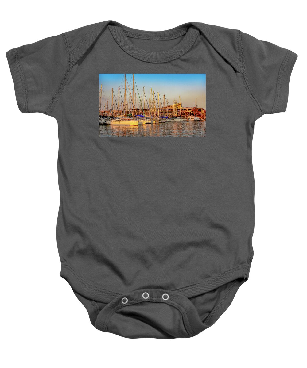 Barcelona Baby Onesie featuring the photograph Boats of Barcelona by Marcy Wielfaert