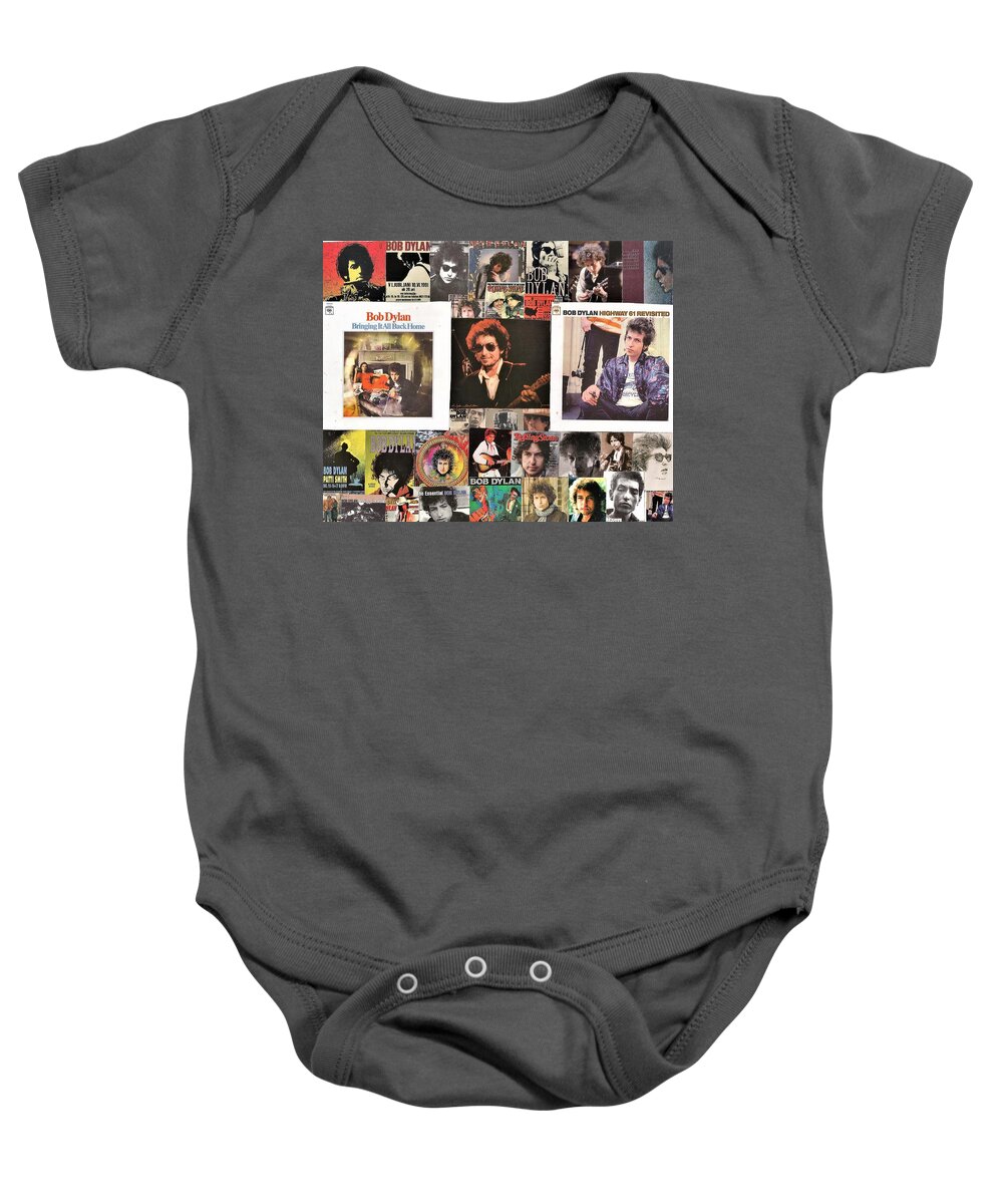 Collage Baby Onesie featuring the digital art Bob Dylan Collage 1 by Doug Siegel