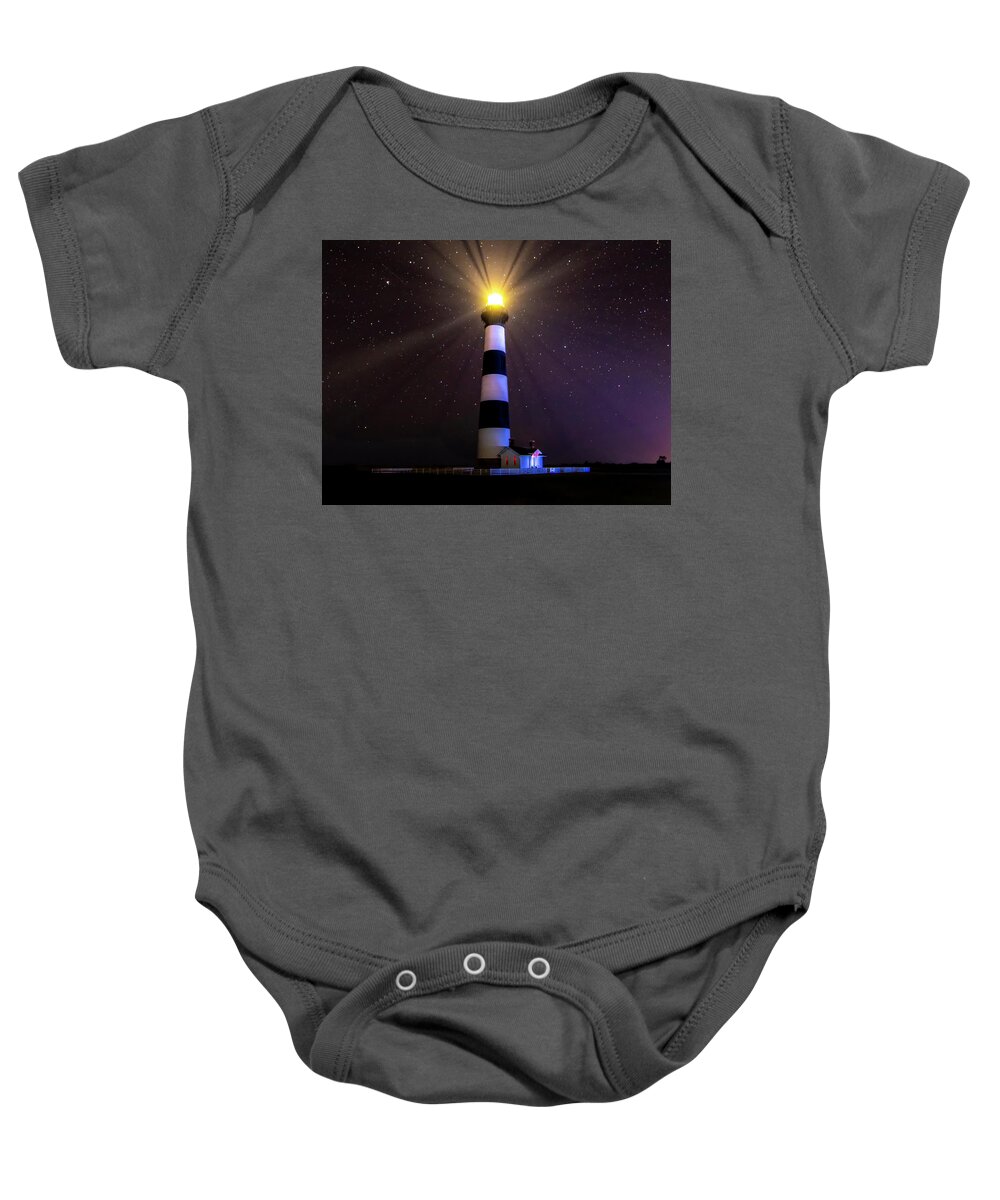 Bodie Lighthouse Baby Onesie featuring the photograph Bodie Lighthouse Stars at Night by Norma Brandsberg