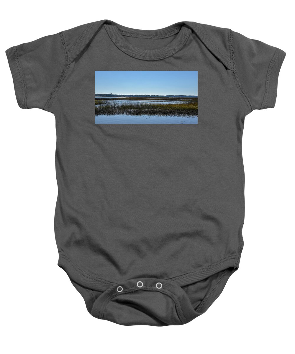 Sun Baby Onesie featuring the photograph Broad Creek Reflections by Dennis Schmidt