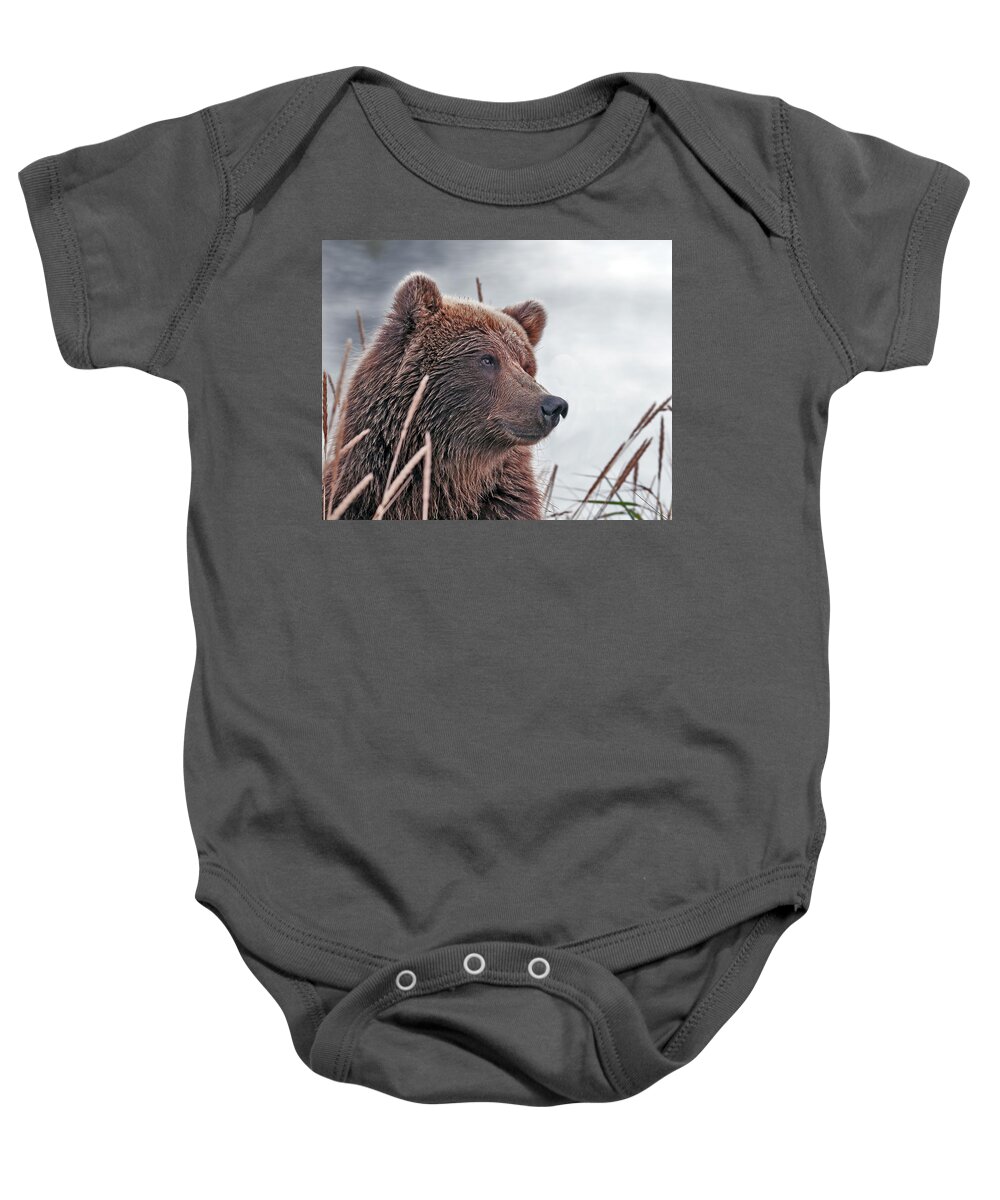 Wild Baby Onesie featuring the photograph Brown Bear in Deep Thought by Gary Langley