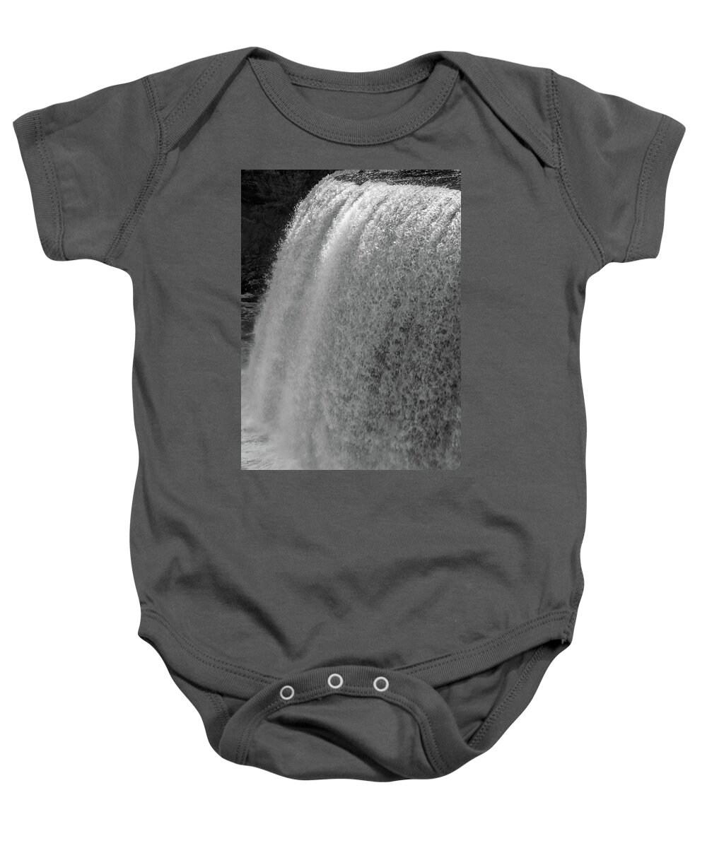Waterfall Baby Onesie featuring the photograph BW Raging Waterfall III by Mary Anne Delgado