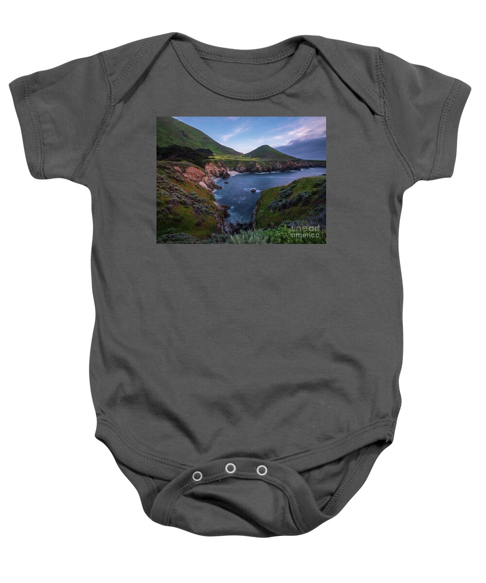 Big Sur Baby Onesie featuring the photograph California Coastal Inlet Spring by Mike Reid
