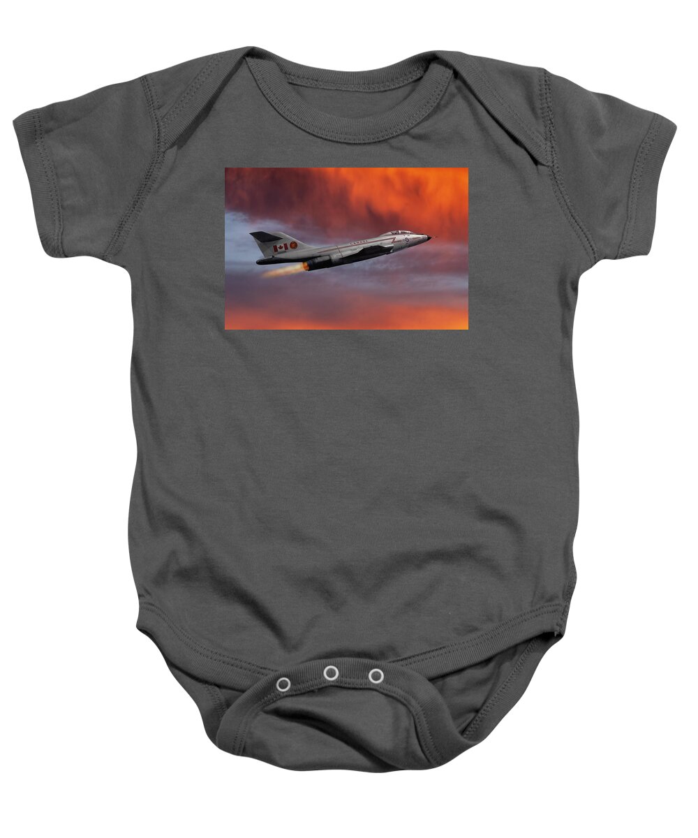 Canadian Armed Forces Baby Onesie featuring the mixed media Canadian Supersonic Sunset by Erik Simonsen