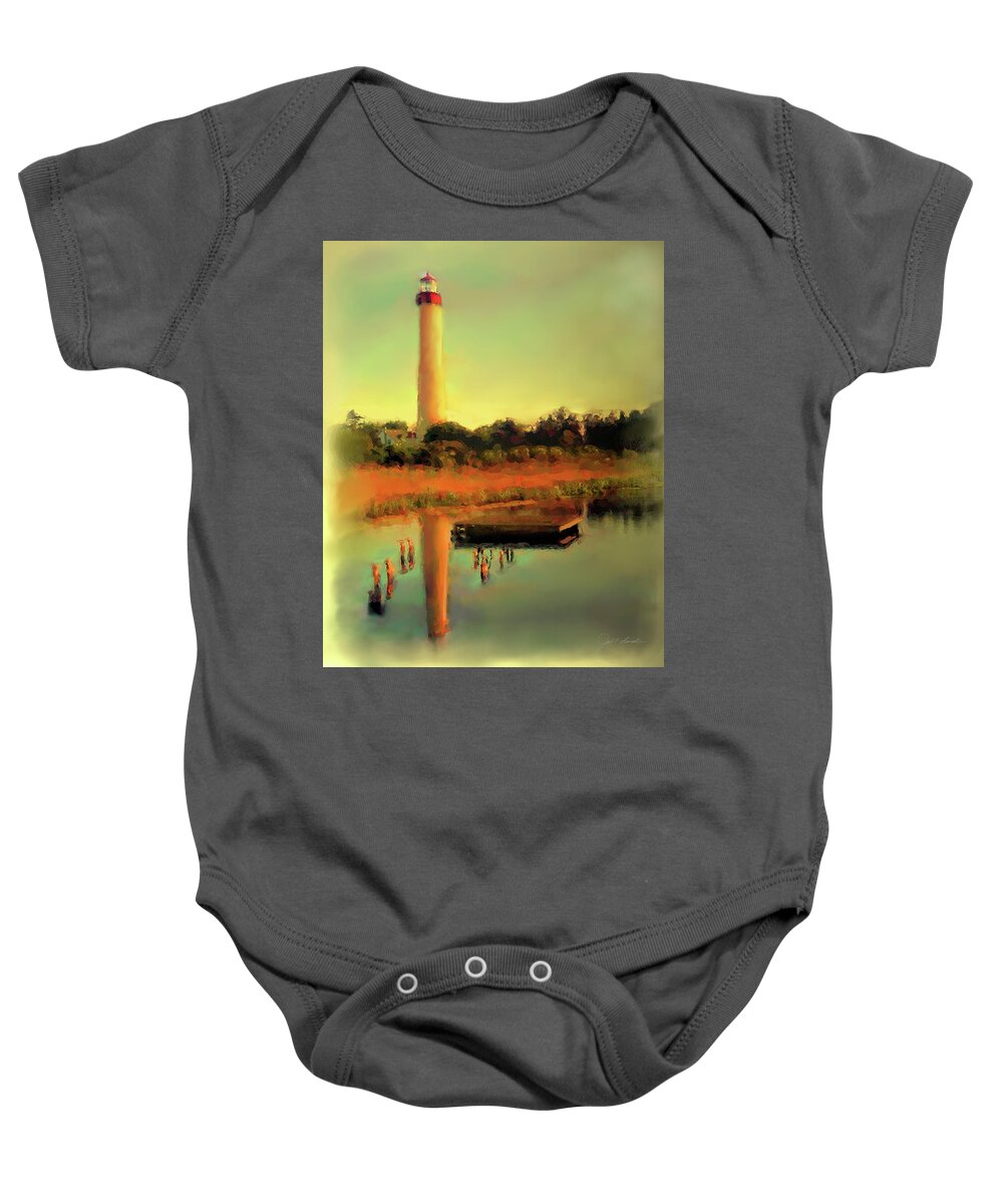 Cape May Lighthouse Baby Onesie featuring the painting Cape May Lighthouse by Joel Smith