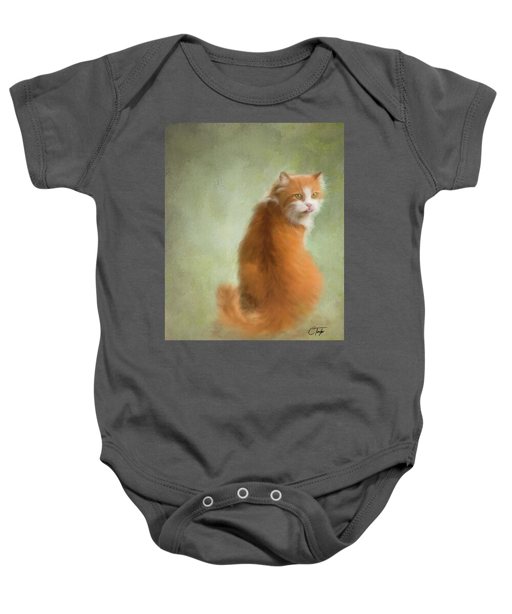 Cats Baby Onesie featuring the painting Caramel the Tabby Cat by Colleen Taylor