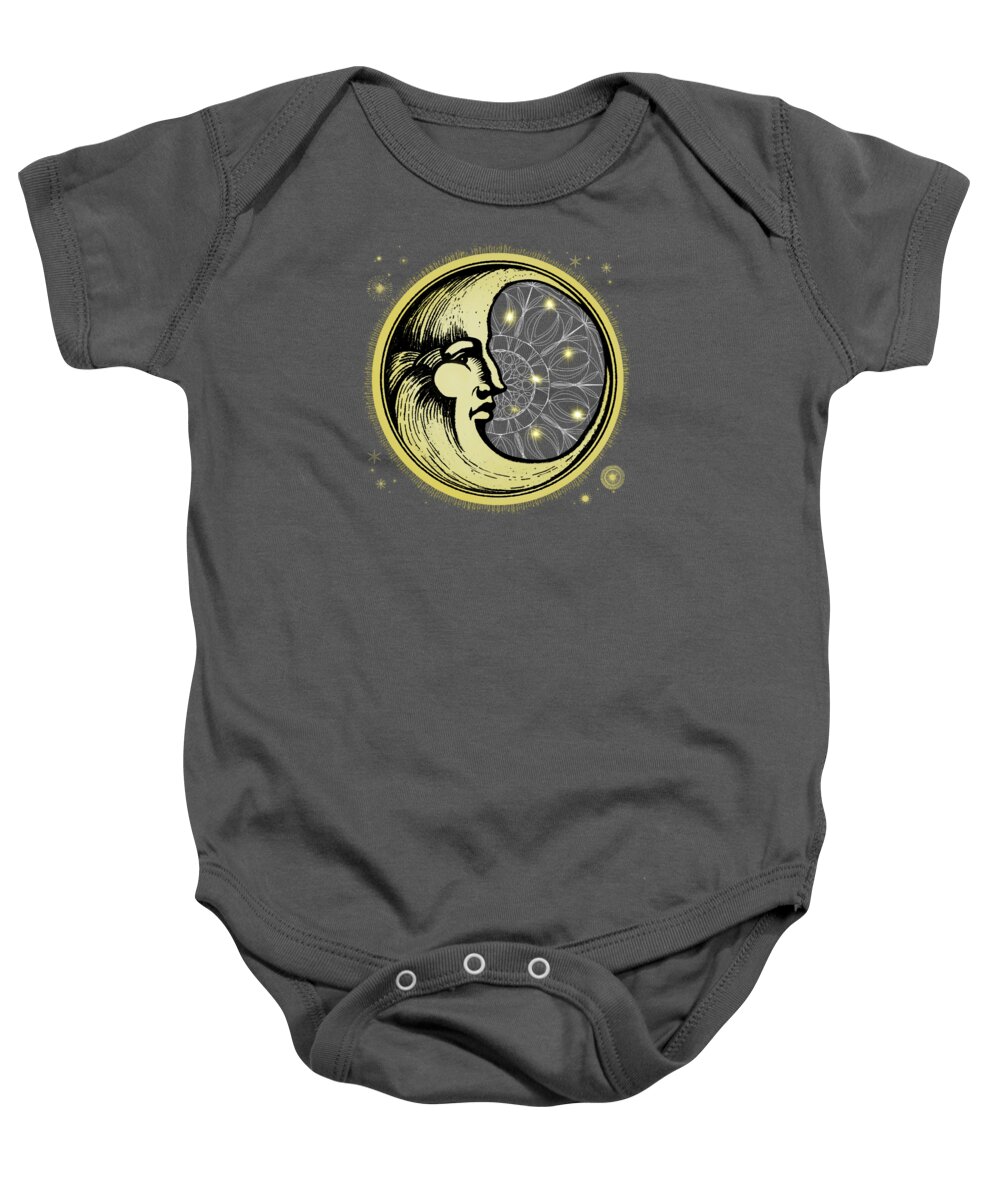 Moon Baby Onesie featuring the painting Celestial Antique Man In The Moon Watercolor Batik by Little Bunny Sunshine