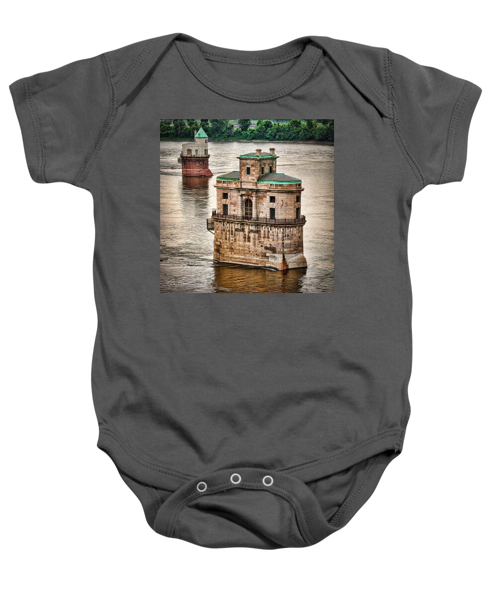 St. Louis Baby Onesie featuring the photograph Chain of Rocks Water Intakes by Randall Allen