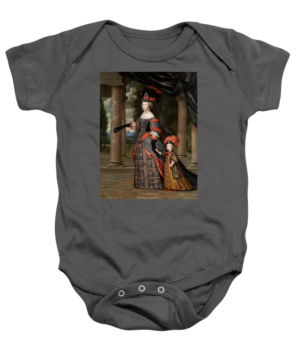 Charles Beaubrun Baby Onesie featuring the painting Charles Beaubrun, Henry Beaubrun 'Maria Theresa of Austria and her son the Dauphin of France',1664. by Charles Beaubrun -1604-1692- Henry Beaubrun -17th cent -