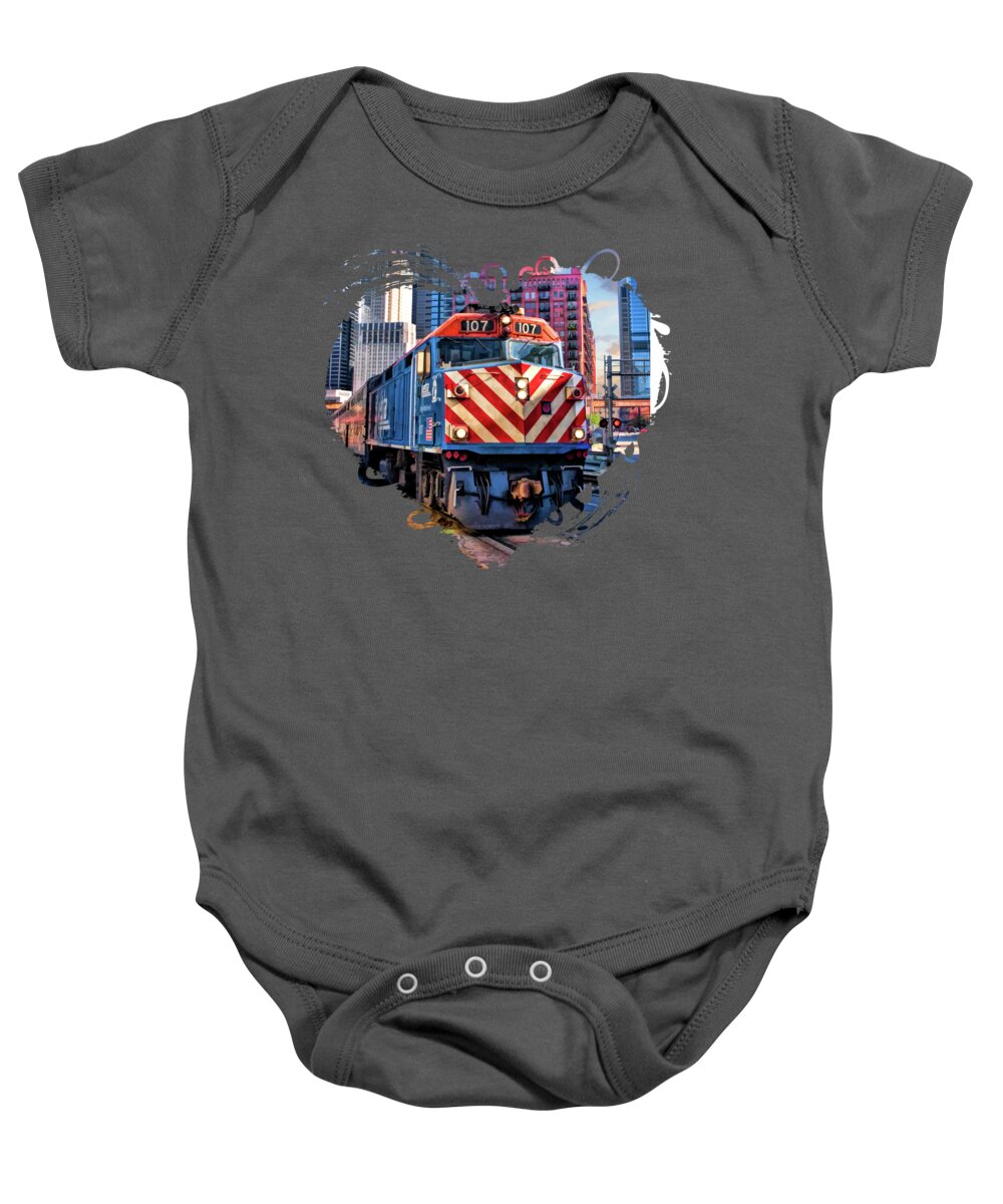 Chicago Baby Onesie featuring the painting Chicago Metra Train Downtown by Christopher Arndt