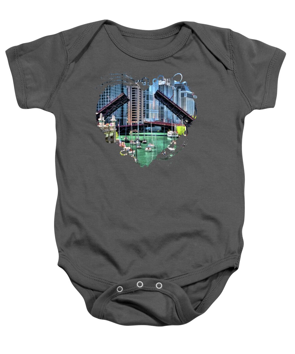 Boat Baby Onesie featuring the painting Chicago River Boat Migration by Christopher Arndt