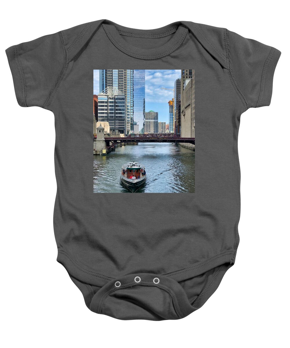 Boat Baby Onesie featuring the photograph Chicago River Cruise by Brian Eberly