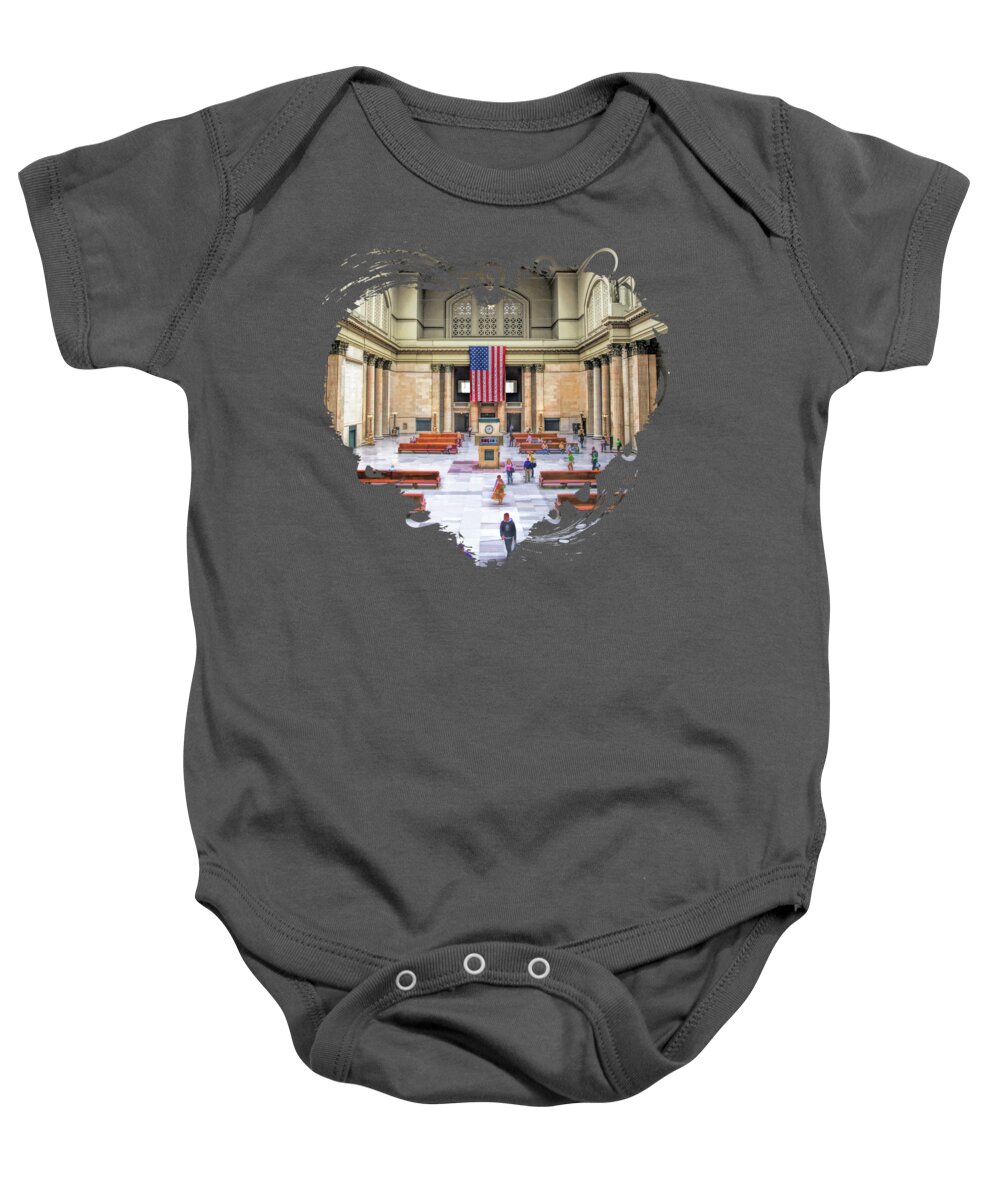 Chicago Baby Onesie featuring the painting Chicago Union Station Grand Hall by Christopher Arndt