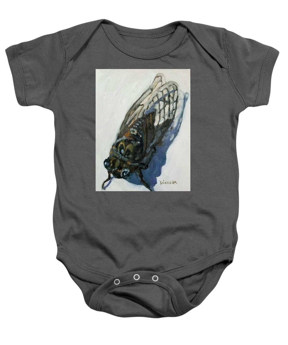 Cicada Nature Oil Painting Bugs Bug Insect Baby Onesie featuring the painting Cicada by Jeff Dickson